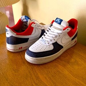 white red and blue Air Force ones